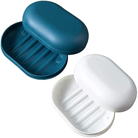 Travel Soap Case Box,2Pcs Soap Box,Soap Dish with Lid,Portable Shower Soap Box,Sealed soap dish with lid,for Home,Travel,Camping,Gym(Dark blue / white) Cover