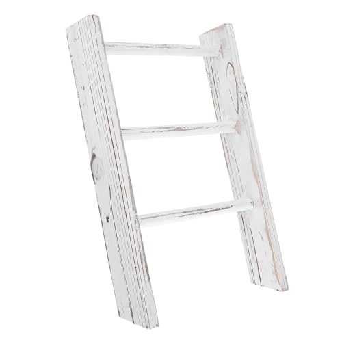 CONGARTENO Mini Échelle Porte-Serviettes Murale Blanche Étagère Échelle Rustique pour Salle de Bain Support Compact pour Torchons et Décor Fermier Rangement Pratique pour Serviettes
