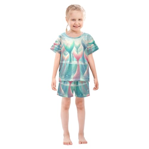 Mermaid Sea Pajama Set Short Sleeve Summer Pajamas Sleepwear Nightwear Set Cotton 5Y3