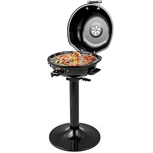 ORALNER Electric Grill Outdoor/Indoor, 1600W Electric Barbecue Grill w/Round Grill Lid, Removable Non-Stick Grilling Rack, Oil Drip Tray, Portable Standing BBQ Grill for Apartment Balcony Patio
