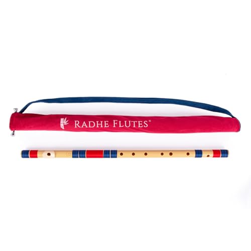 Image of Radhe Flutes PVC Fiber Bass G With Velvet Cover (Beige Flute With Dark Blue & Red Threads)