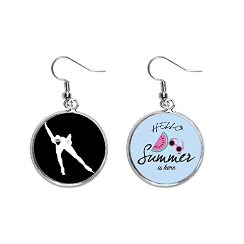 Pendientes de sandía con silueta negra deportiva de patinaje