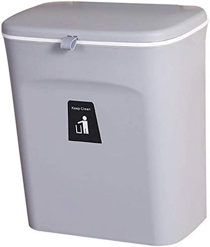 9L Large Foldable 2.4 Gallon Kitchen Compost Bin for Counter Top or Under Sink, Hanging Small Trash Can with Lid for Cupboard/Bathroom/Bedroom/Office/Camping, Mountable Indoor Compost Bucket (Gray)