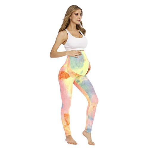 Athletic Maternité Workout Stretch Grossesse Pantalones Completos Yoga Tie-Dyed Pantalones de Maternidad Leggings de Chándal para Embarazo, multicolor, S