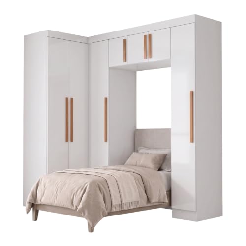 Guarda Roupas Modulado Closet de Canto Quarto Completo 7 Portas Espaço Cama Solteiro 0,88m Madrid