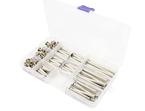 Lby 110Pcs Chicago Screws Binding Screw Posts,M5 X 20/25/30/40/50/60Mm Binding Barrels And Screws Assortment Kit, For Leather Saddles Purses Belt Repair,Nickel-Plated #TOP4