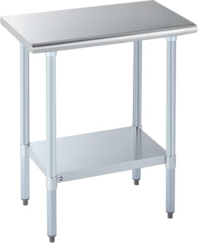 Image of ROCKPOINT Stainless Steel Table for Prep & Work 18x30 Inches, NSF Metal Commercial Kitchen Heavy Duty Table with Adjustable Under Shelf and Table Foot for Restaurant, Home and Hotel