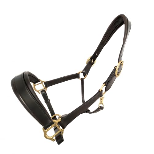Image of Coco Equestrian Brown Adjustable Premium Leather Padded Headcollar Halter - Cob