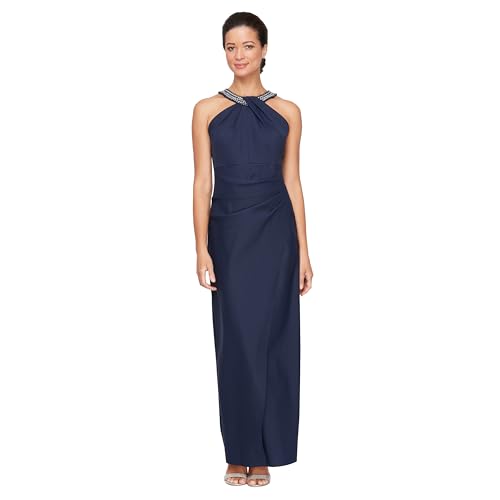Image of Alex Evenings Women's Slimming Long Side Ruched Dress with Cascade Ruffle Skirt