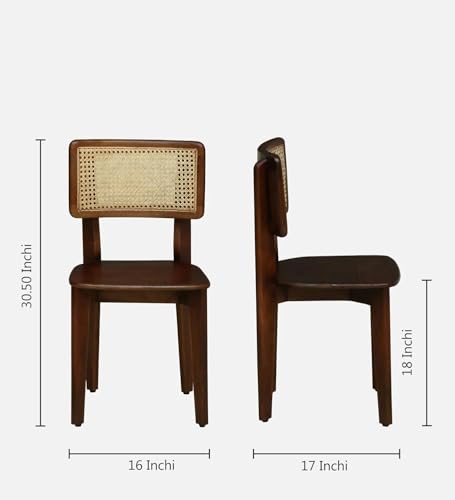 Image of Vintage Cane Back Dining Chair, Walnut Brown Wood Frame with Natural Rattan Backrest, Mid-Century Modern Style (Set of 3)