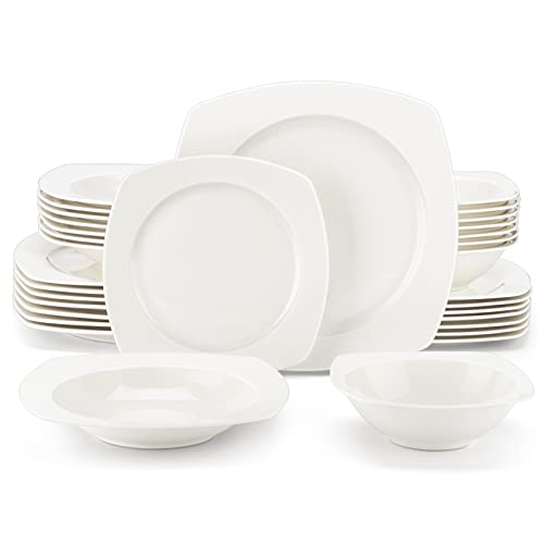 Malacasa Square Dinnerware Sets, 32 Piece Bone China Dinnerware Sets For 8, White Plates And Bowls Sets With Dinner Plate, Dessert Plate, Soup Plate And Bowl, Kitchen Dinnerware Dish Set, Series Rafa #TOP13