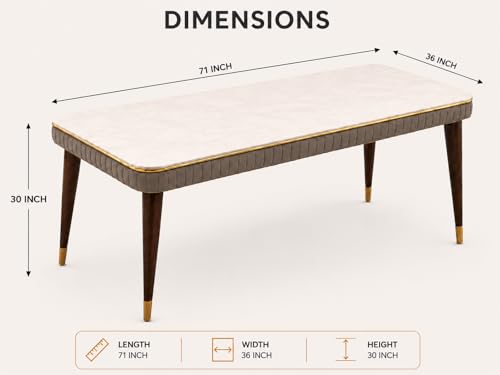 Image of WOODEN SPACE 6-Seater Wooden Dining Table Set | Nano Composite Marble Top | Solid Wood Base | Modern Dining Room Furniture with 6 Chairs (Brown Grand Aura)