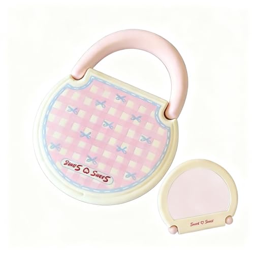 BOROLA Wall Mounted Handheld Makeup Mirror, Sweet Girl Aesthetic Handheld Vanity Mirror with Bow Print, Lightweight Hanging & Hand for Dorm Room, Office, Vanity Touch-Ups(Pink)