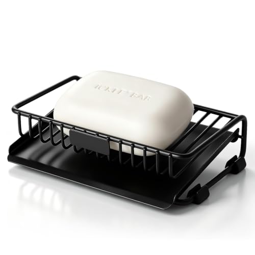 Self Draining Soap Dish for Shower Bar Soap Holder Soap Saver, Black