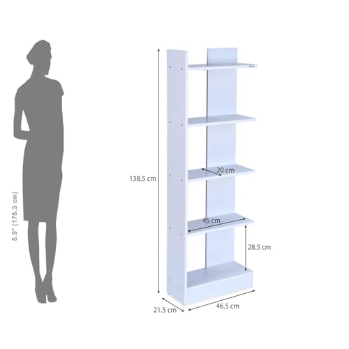 Image of Nilkamal Neil Wooden Book Case| Book Shelf with 5 Open Shelves | Engineered Wood| Multipurpose Storage Organizer | for Living Room, Office, Library | White | DIY(Do It Yourself)