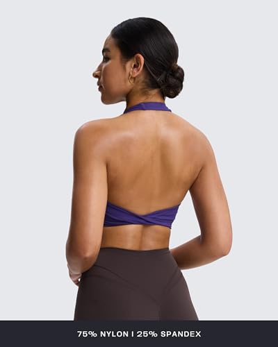 Image of Aoxjox Women's Rosie Halter Sports Bra | halter neck, removable padding, medium impact, workout top, fitness yoga crop tank, gym essential