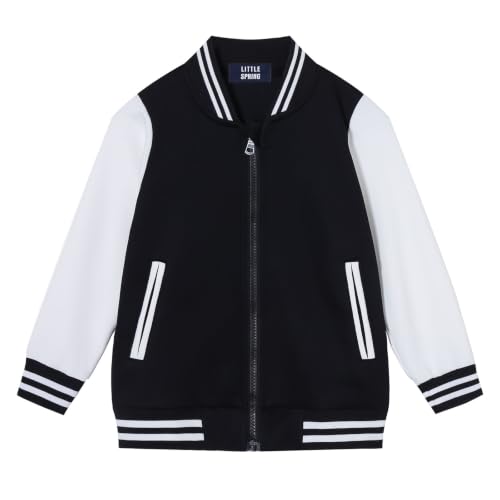 Image of LittleSpring Boys Girls Varsity Baseball Jacket Zip Up Bomber Jacket Thin 2-10Years