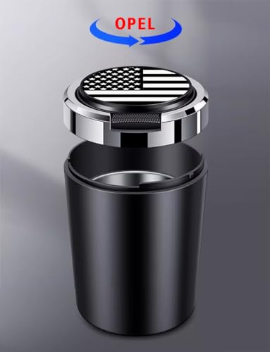 Image of Car Ashtray Black Portable Smokeless Ashtray Cup Cigar Garbage Container with Lid and Blue LED Light