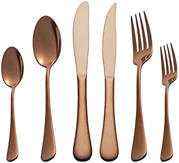 Selafun 24 Piece Rose Gold Flatware Set.Stainless Steel Rose Gold Silverware Set.Titanium Plating Tableware Cutlery Set. Utensil Set for Kitchens. Dishwasher Safe(Service for 4)