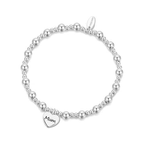 Philip Jones Mum Heart Charm Beaded Stretch Bracelet