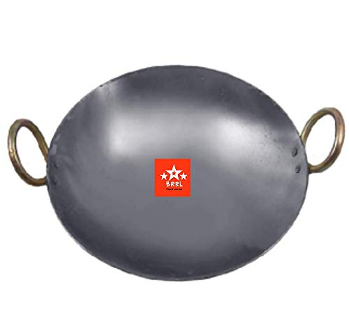 Bhola Ram Roshan Lal BRRL Traditional Rustic Iron Karahi with Riveted Handles (Black, 12 Inch Dia)