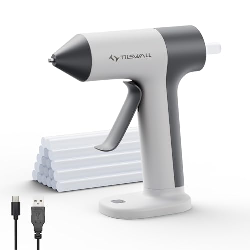 Pistolet à Colle Sans Fil Tilswall - 30s Préchauffage Rapide, Batterie 2Ah Intégrée, USB-C, Arrêt Intelligent - Idéal Bricolage, Loisirs Créatifs et Petites Réparations, Blanc