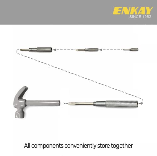 ENKAY - 6 in 1 Gray Hammer and Screwdriver, Multifunction Claw Hammer Tool with Color Print (Gray)