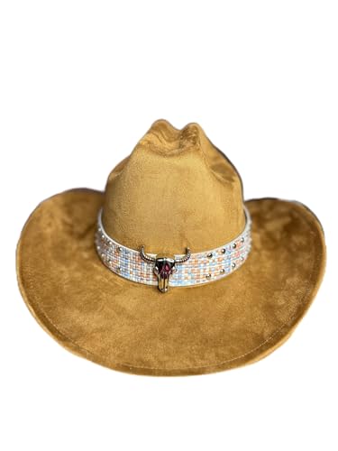 Premium Suede Cowboy Hat - Adjustable Straps Inside, Unisex Design, Size 56-58cm, Western Style, Fashionable & Functional, Shipped in a Box Khaki