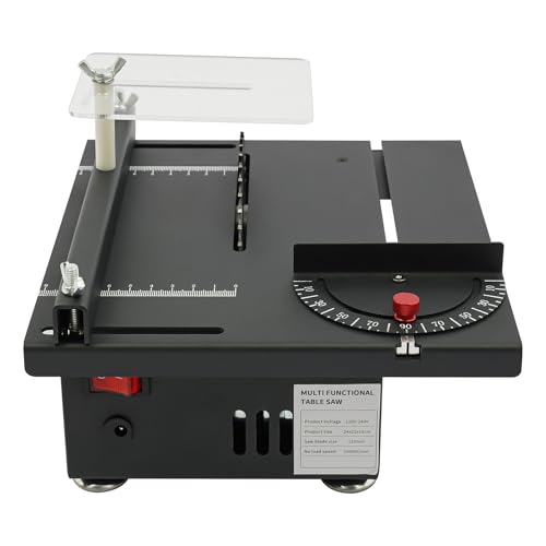Mini scie circulaire de table 200 W - 10 000 tr/min - Mini scie de table portable - Bloc d'alimentation réglable - Miniature - Scie circulaire de table pour le travail du bois multifonctionnel