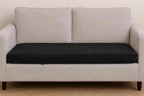 Image of SLUMBER HOME 2-Seater Booster Cushion with Removable Cover for Elderly 100 x 50 x 5 cm Long Firm Orthopaedic Memory Foam Cushion Two Seater Sofa Seat Pad Water-Resistant Washable Cover (Black)
