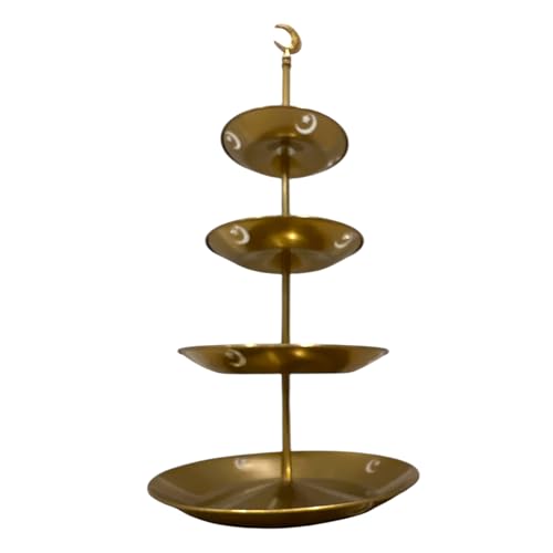 4-Tier Celebration Display Stand for Food Serving Tray with Hilal Topper Dates Fruit Metal Tray Gold Serving for Party 4 Tier Gold Cupcake Stand 12