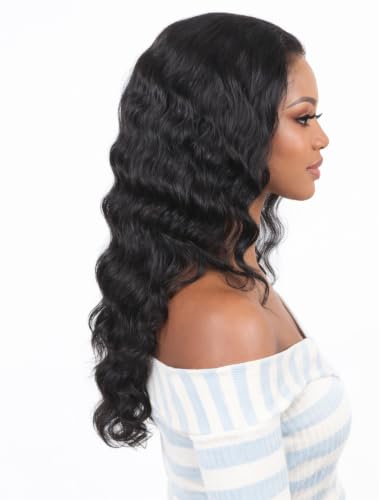 ManeMajesty 18 Inch Body Wave Lace Front Wig Human Hair Natural Black