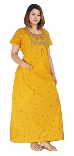 Image of NILOUFO Women's Cotton Jaipuri Nighty Gown - Pack of 2 Rajasthani Print Night Dresses | Maxi Sleepwear with Pocket | Soft Embroidered Loungewear for Ladies