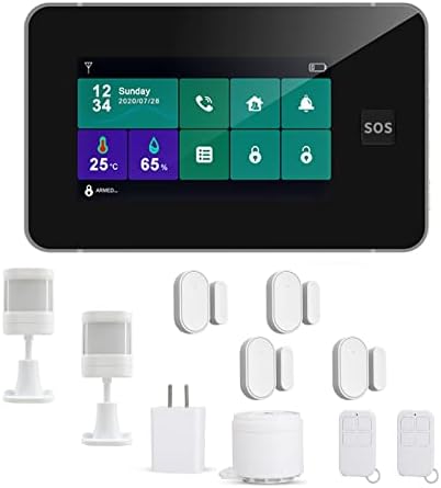 4.3 inch Touch Screen Host,WiFi Home Alarm System Kit, DIY Wireless Security Burglar Alarm System, APP Remote Control, Compatible with Alexa and Google Assistant