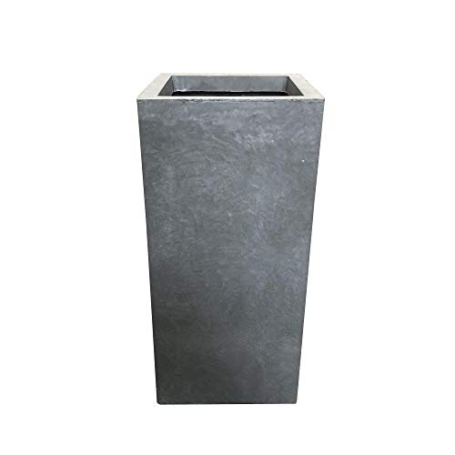 20" H Square Slate Gray Lightweight Concrete/Fiberglass Indoor Outdoor Elegant Tall Planter #TOP4