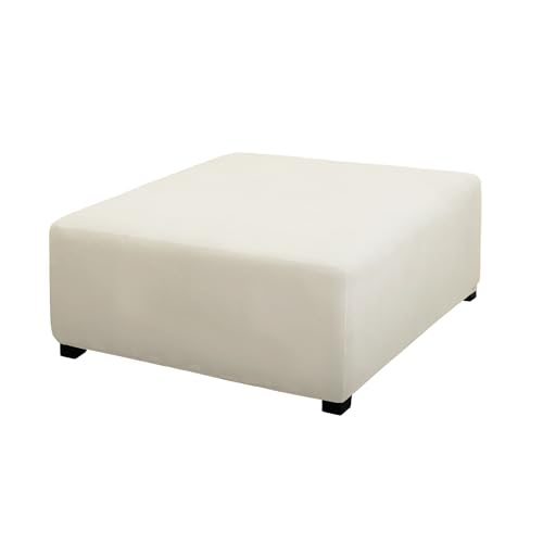 Image of PureFit Super Stretch Form Fit Square Ottoman Cover Rectangle - Ottoman Slipcovers for Foot Stool & Folding Storage Furniture for Living Room with Nonslip Elastic Bottom (Medium-XL, Ivory)
