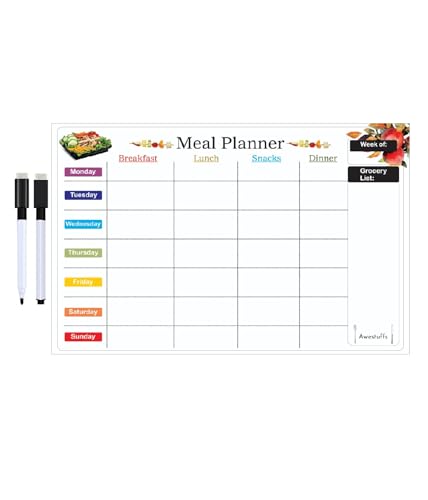 Image of Awestuffs Magnetic Dry Erase Whiteboard Sheet for Refrigerator - Stain Resistant Whiteboard Sheet [Made in India] (Meal Planner [45 x 30 cm] (Large))
