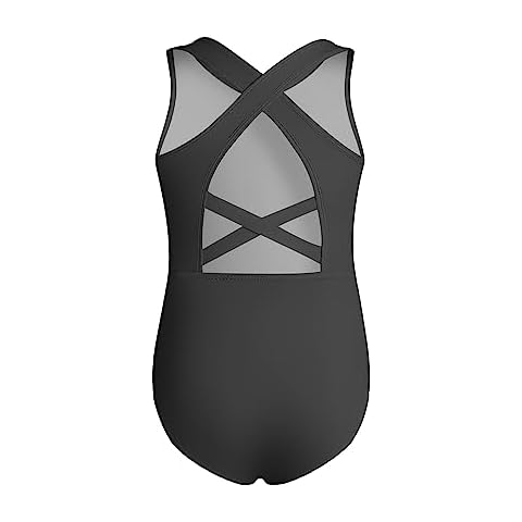Phineein Girls Gymnastics Leotards Crisscross Back - Kids Sleeveless Ballet Dance Fancy Crossover Leotard, Black, 10-12 Cover