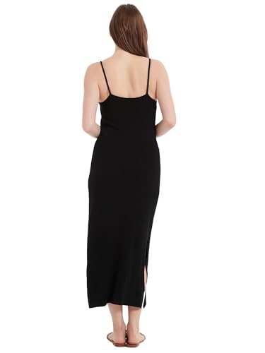 100% Merino Wool Women’s Casual Sleeveless Boat Neck Spaghetti Strap Bodycon Maxi Dress Black Long Dresses3