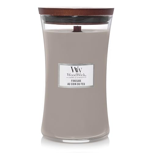 WoodWick grande bougie parfumée en jarre avec mèche qui crépite | Au coin du feu |Temps de combustion jusqu'à 130 heures