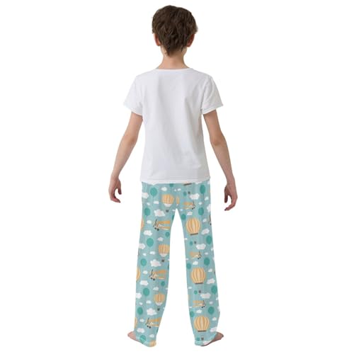 Aircraft Hot Air Balloon Cloud Boys Long Pants Soft Trousers Elastic Waist Kids Lounge Bottoms with Pockets S-XL3
