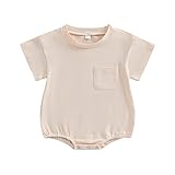 Baby Boy Girl Bubble Romper Oversized T-Shirt Bodysuit Basic Solid Short Sleeve Pocket Onesie Top Su