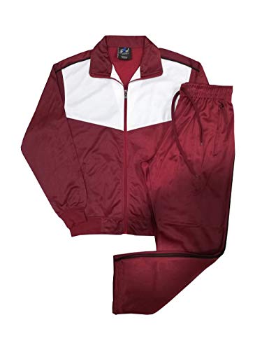 Men Classic Full Zip Track Jacket and Jogging Track Pant Active Wear Sports Tracksuit Set (Burgandy, M)