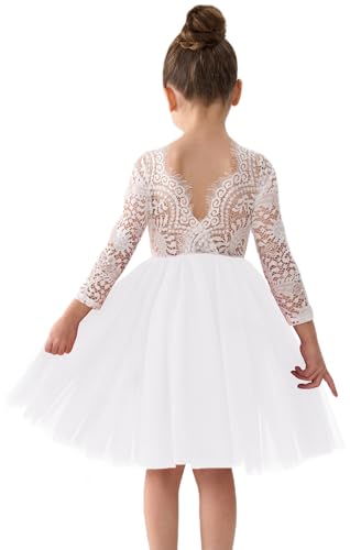Image of 2Bunnies Girl Peony Lace Back A-Line Straight Tutu Tulle Party Flower Girl Dress
