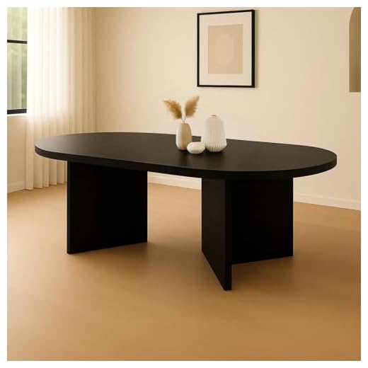 trelevo Esszimmertisch 160x90 cm, Schwarze-Optik, Tischplatte gerade Kanten 40mm, ovealer Esstisch, Tischbeine V-Form, Holztisch Esszimmer