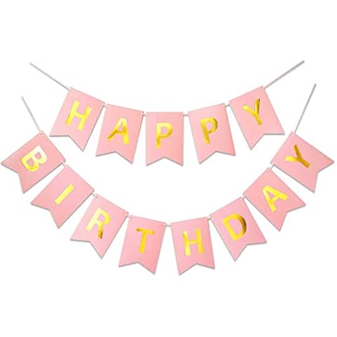TOYVENTURES Pink Happy Birthday Reusable Banner Signs Golden Sparkle Funny Birthday Party Supplies for Girls Birthday Party Decorations Nursery Hanging 13 Pieces Cover