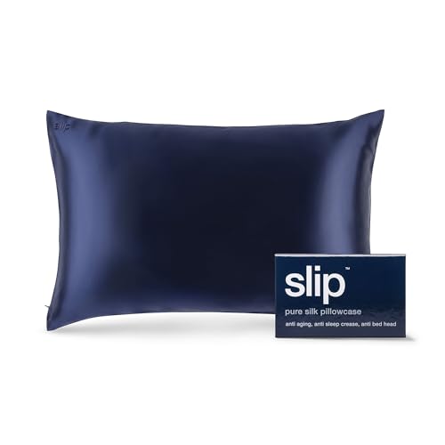 slip The Original Queen Pure Silk Pillow Case - 100% Pure 22 Momme Mulberry Silk - Queen Size Standard Pillow Case - Anti-Aging, Anti-BedHead, Anti-Sleep Crease, Navy, (20