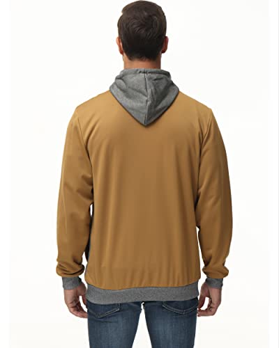 Image of YuKaiChen Men's Hooded Jacket Slim Fit Double Zipper Turtleneck Fleece Hoodie Outerwear