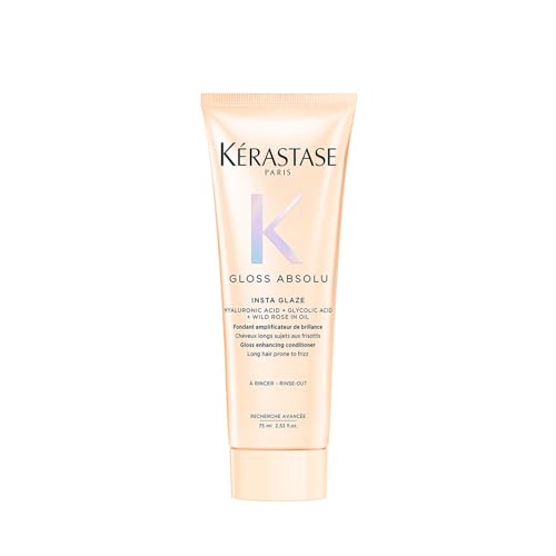 KÉRASTASE Gloss Absolu - Fondant Insta Glaze - Après-Shampoing Amplificateur de Brillance - Acide Hyaluronique, Acide Glycolique & Rose Sauvage - Cheveux Longs & Sujets aux Frisottis - 75 ml