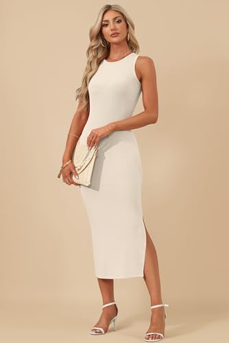 Image of AUSELILY Womens Summer Bodycon Dresses 2026 Basic Casual Sleeveless Knit Tank Midi Dress